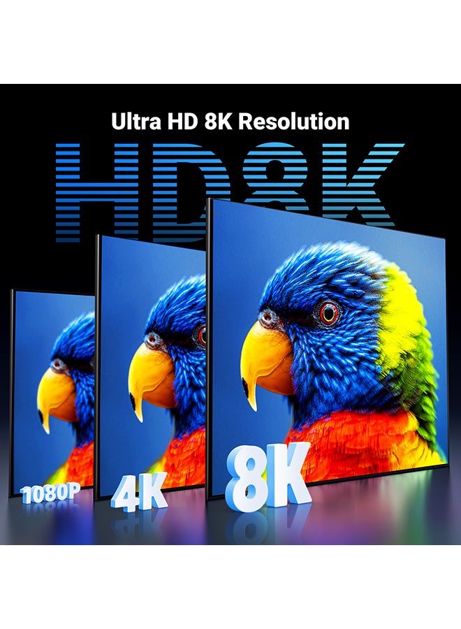 يو جرين كابل HDMI 2.1 بجودة 8K وطول متر واحد وغلاف من النايلون المضفور بدقة فائقة الوضوح وسرعة عالية 48 جيجابت في الثانية وتردد 60 هرتز، يدعم تقنية HDR وتقنية دولبي، متوفق مع ماك بوك برو طراز 2021 وبلايستيشن 4/5 وتلفزيون سامسونج أسود - Image 2